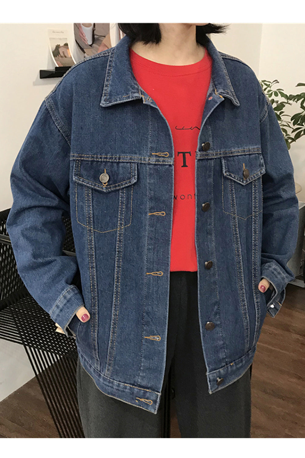 Women Pocket Styling Solid Pattern Long Sleeve Alluring Modern Denim Jacket