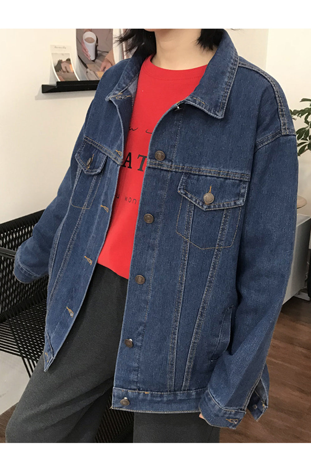 Women Pocket Styling Solid Pattern Long Sleeve Alluring Modern Denim Jacket