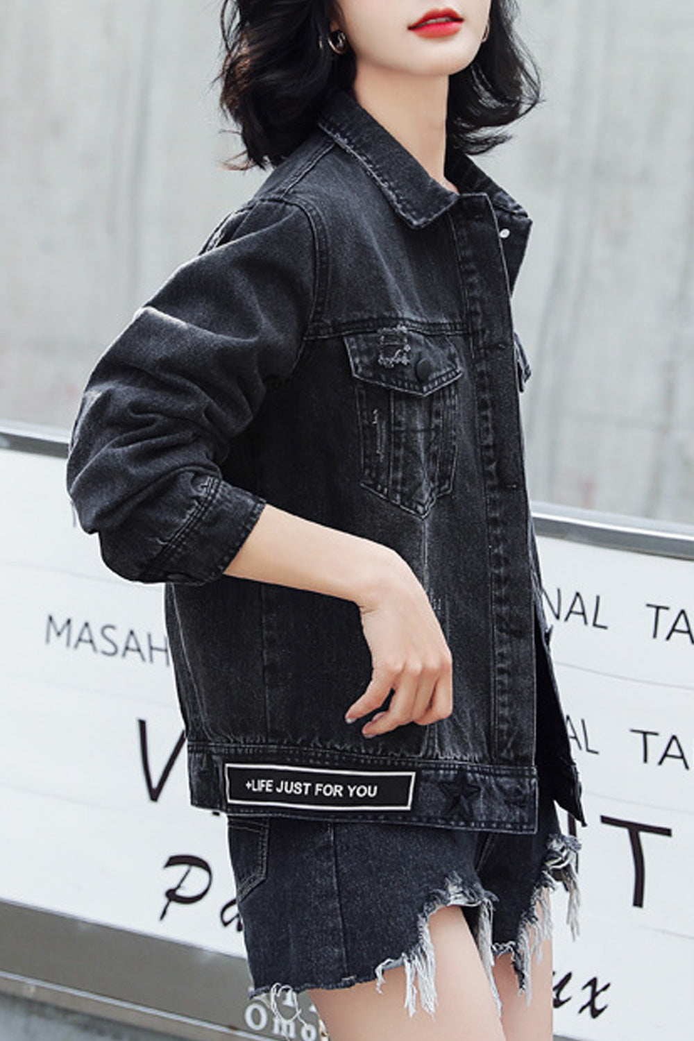 Women Breathable Loose Long Sleeve Modern Collar Neck Tremendous Denim Jacket