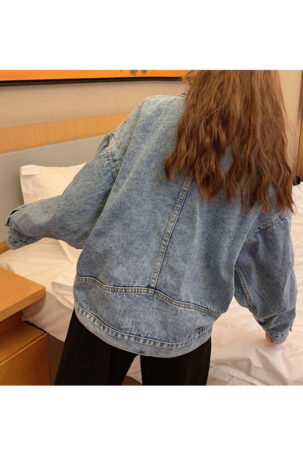 Women Breathable Loose Long Sleeve Collar Neck Wonderful Denim Jacket