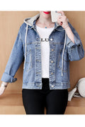 Women Loose Breathable Long Sleeve Fashionable Letter Pattern Hood Neck Denim Jacket