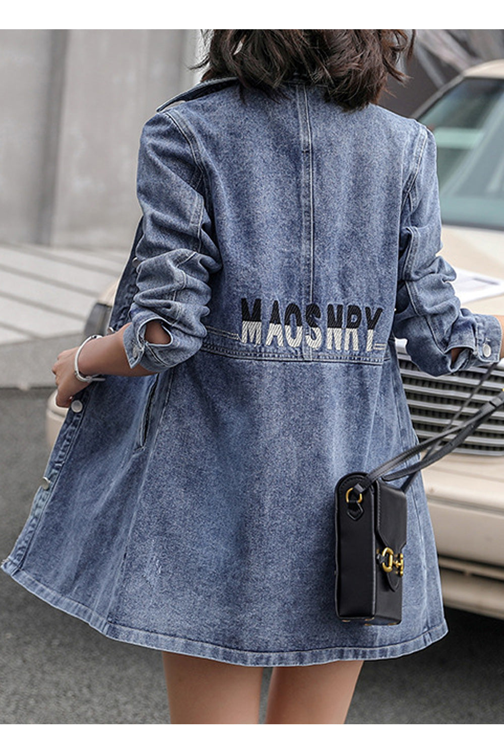Women Collar Neck Fantastic Long Sleeve Mid Length Breathable Denim Jacket