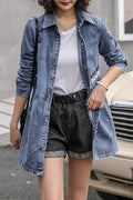 Women Collar Neck Fantastic Long Sleeve Mid Length Breathable Denim Jacket