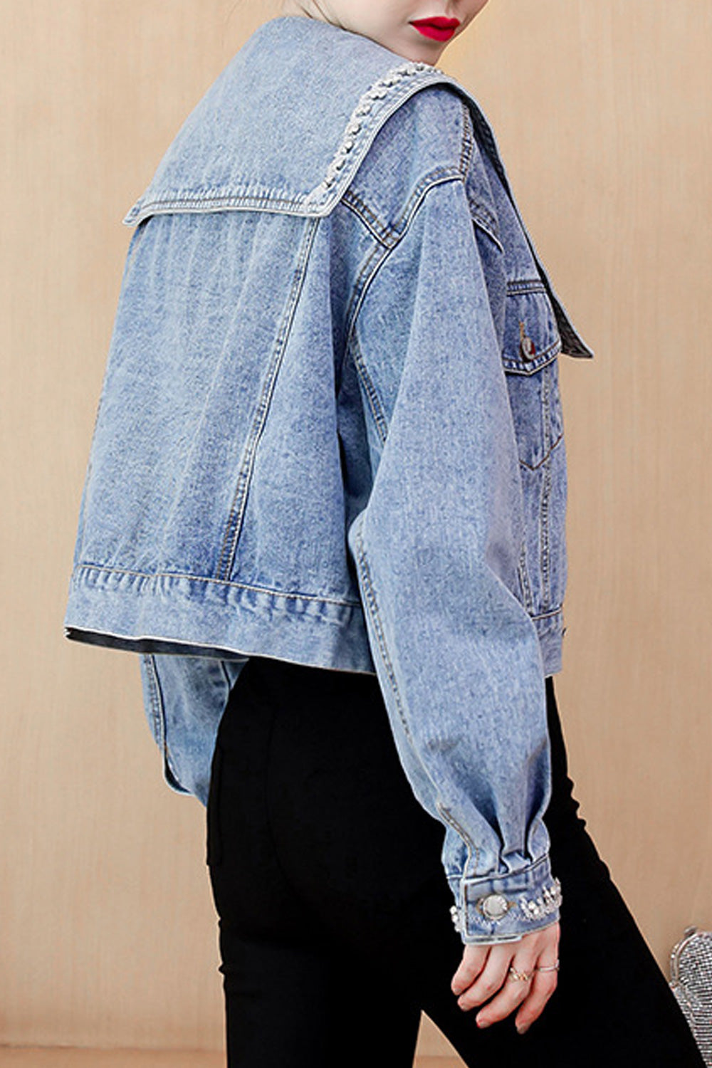 Women Decent Solid Colored Long Sleeve Modish Fabulous Pocket Styled Classy Denim Jacket