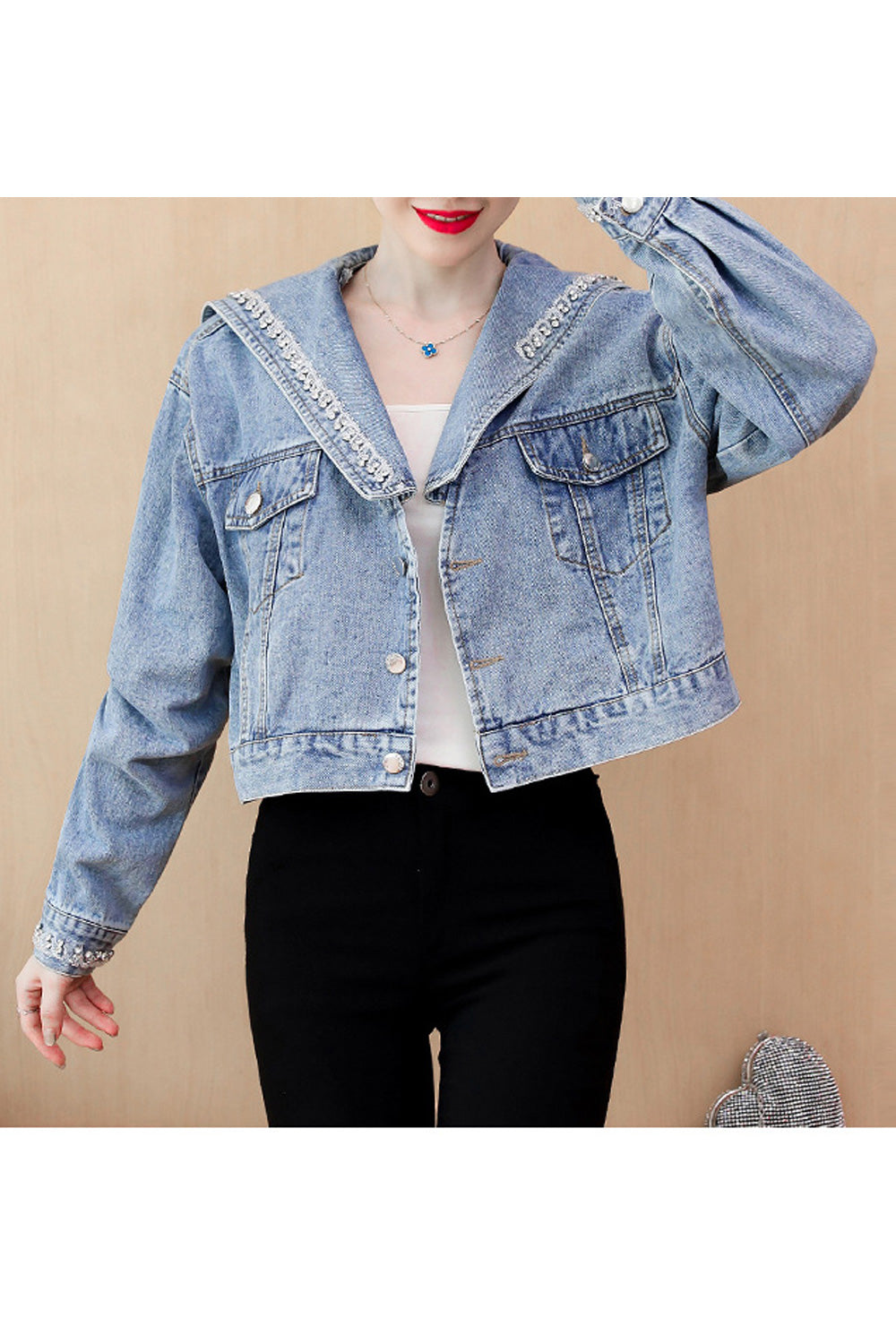 Women Decent Solid Colored Long Sleeve Modish Fabulous Pocket Styled Classy Denim Jacket