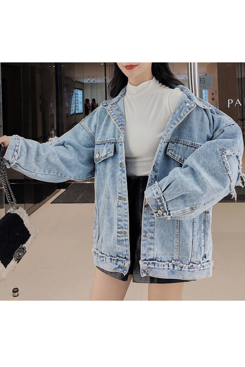 Women Tremendous Solid Colored Loose Long Sleeve Fantastic Denim Jacket