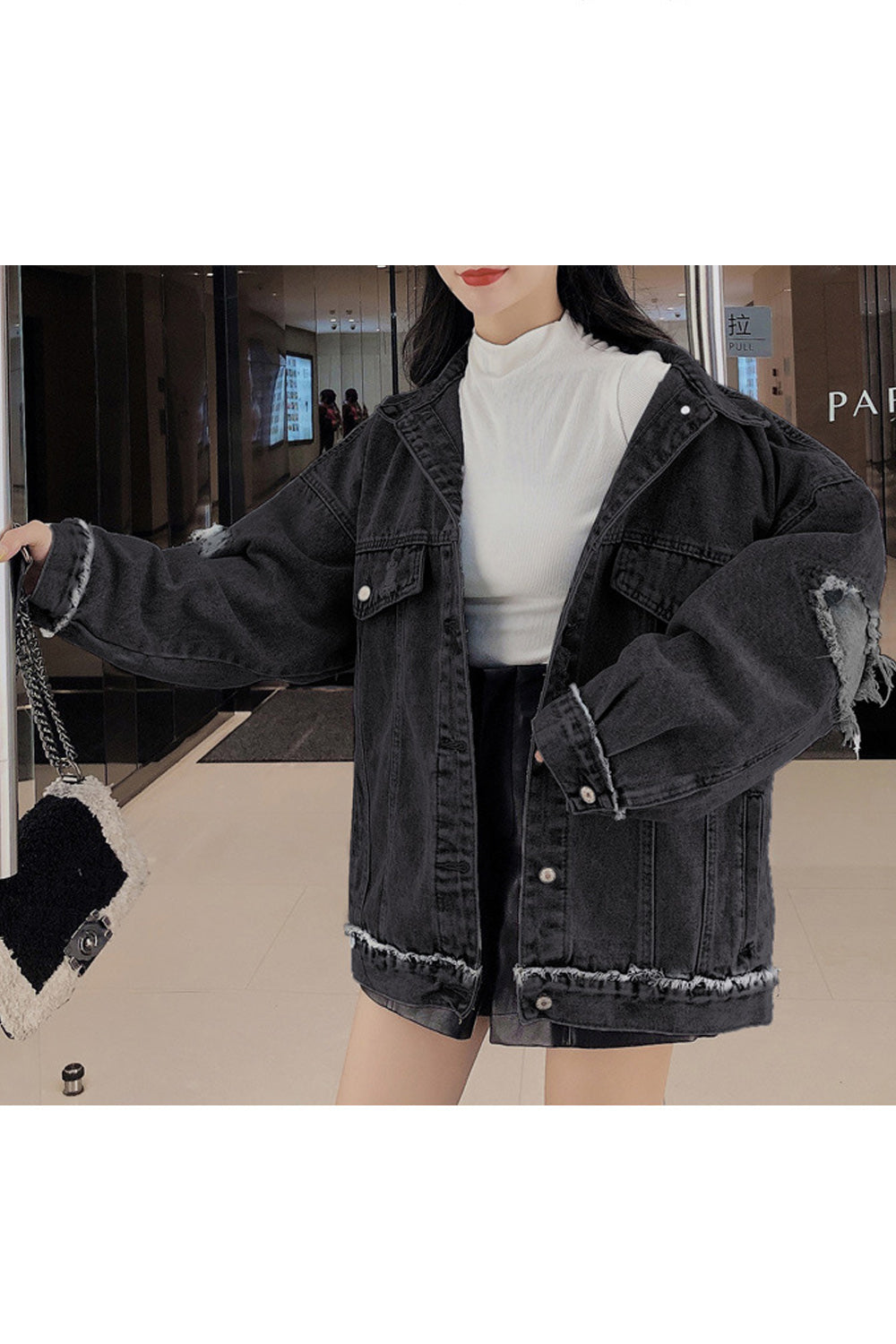 Women Tremendous Solid Colored Loose Long Sleeve Fantastic Denim Jacket