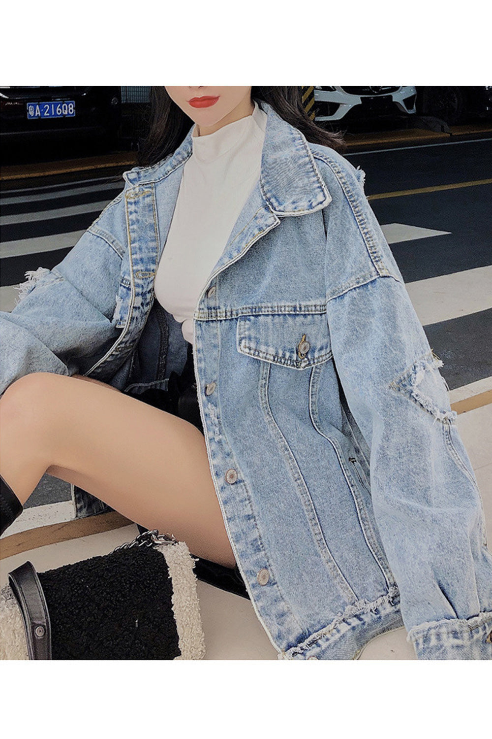 Women Tremendous Solid Colored Loose Long Sleeve Fantastic Denim Jacket