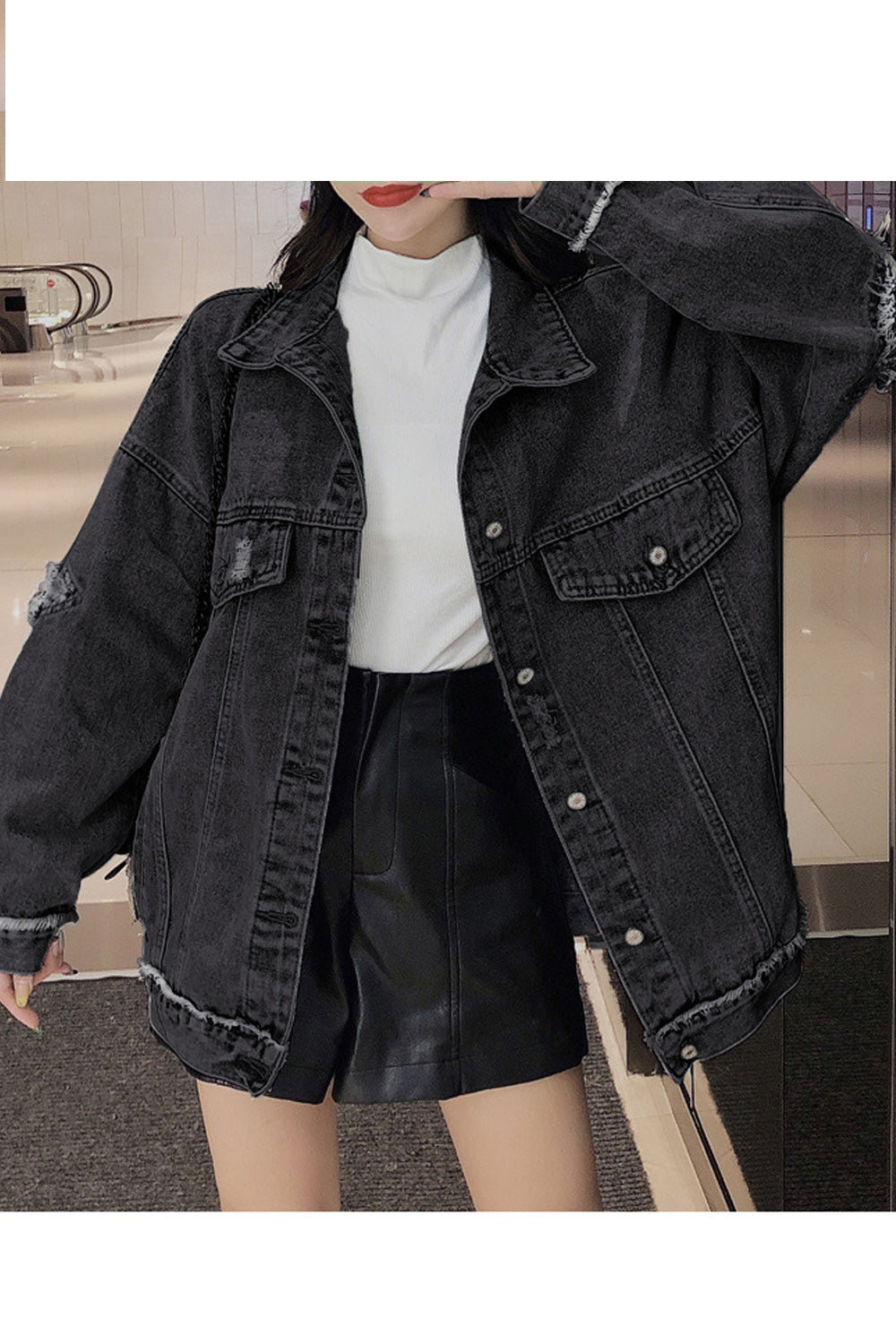Women Tremendous Solid Colored Loose Long Sleeve Fantastic Denim Jacket