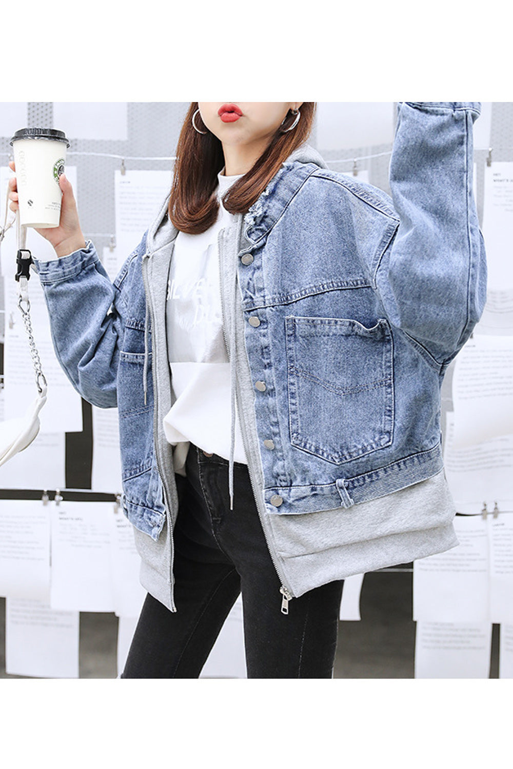 Women Comfortable Loose Long Sleeve Hood Style Winter Protection Casual Denim Jacket