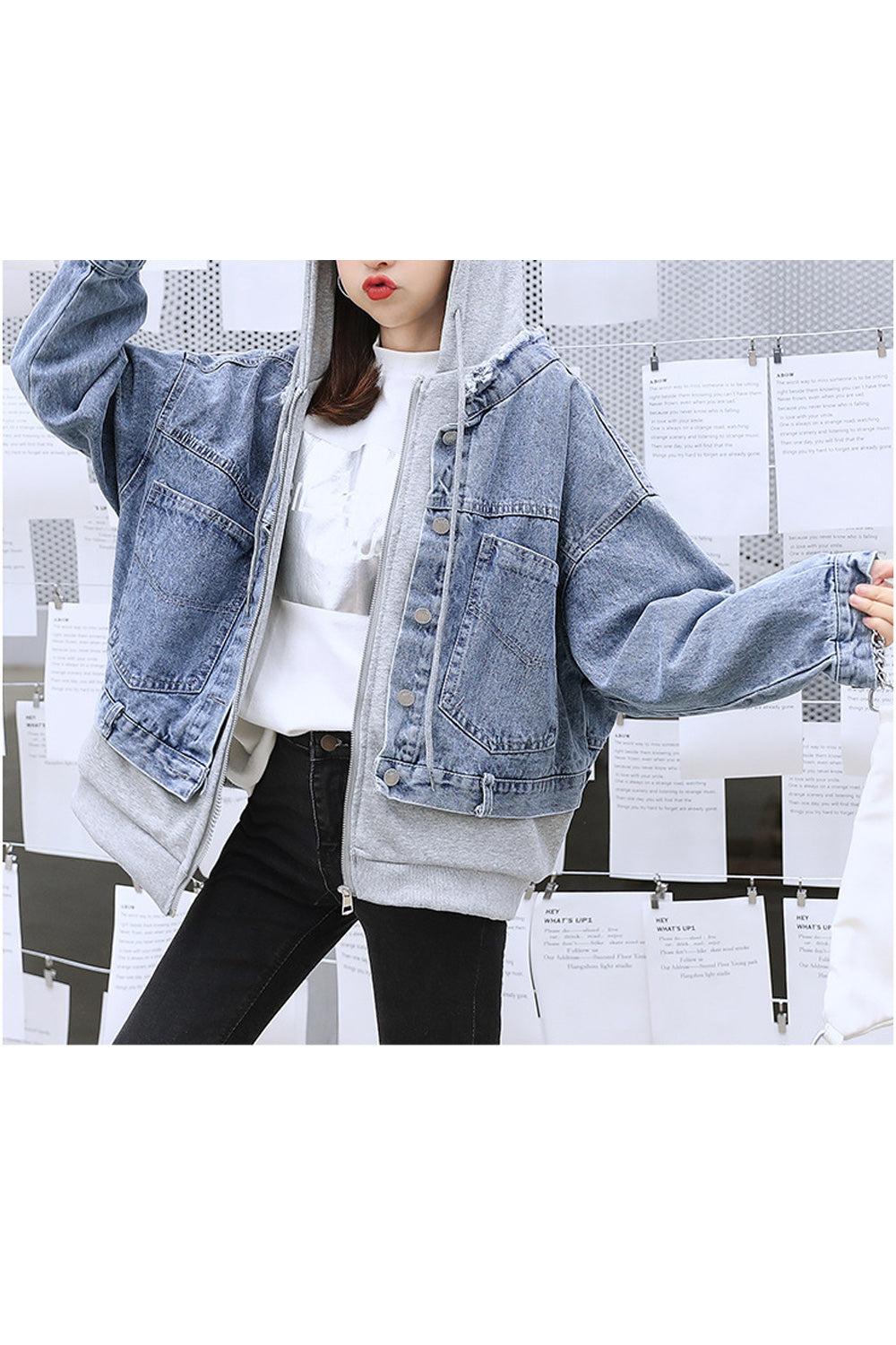 Women Comfortable Loose Long Sleeve Hood Style Winter Protection Casual Denim Jacket