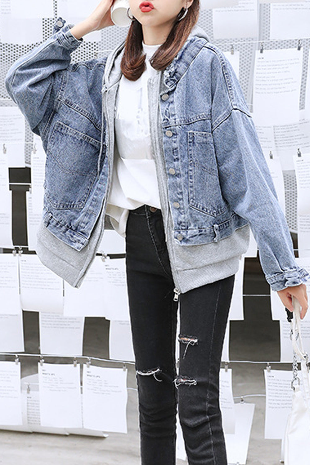 Women Comfortable Loose Long Sleeve Hood Style Winter Protection Casual Denim Jacket
