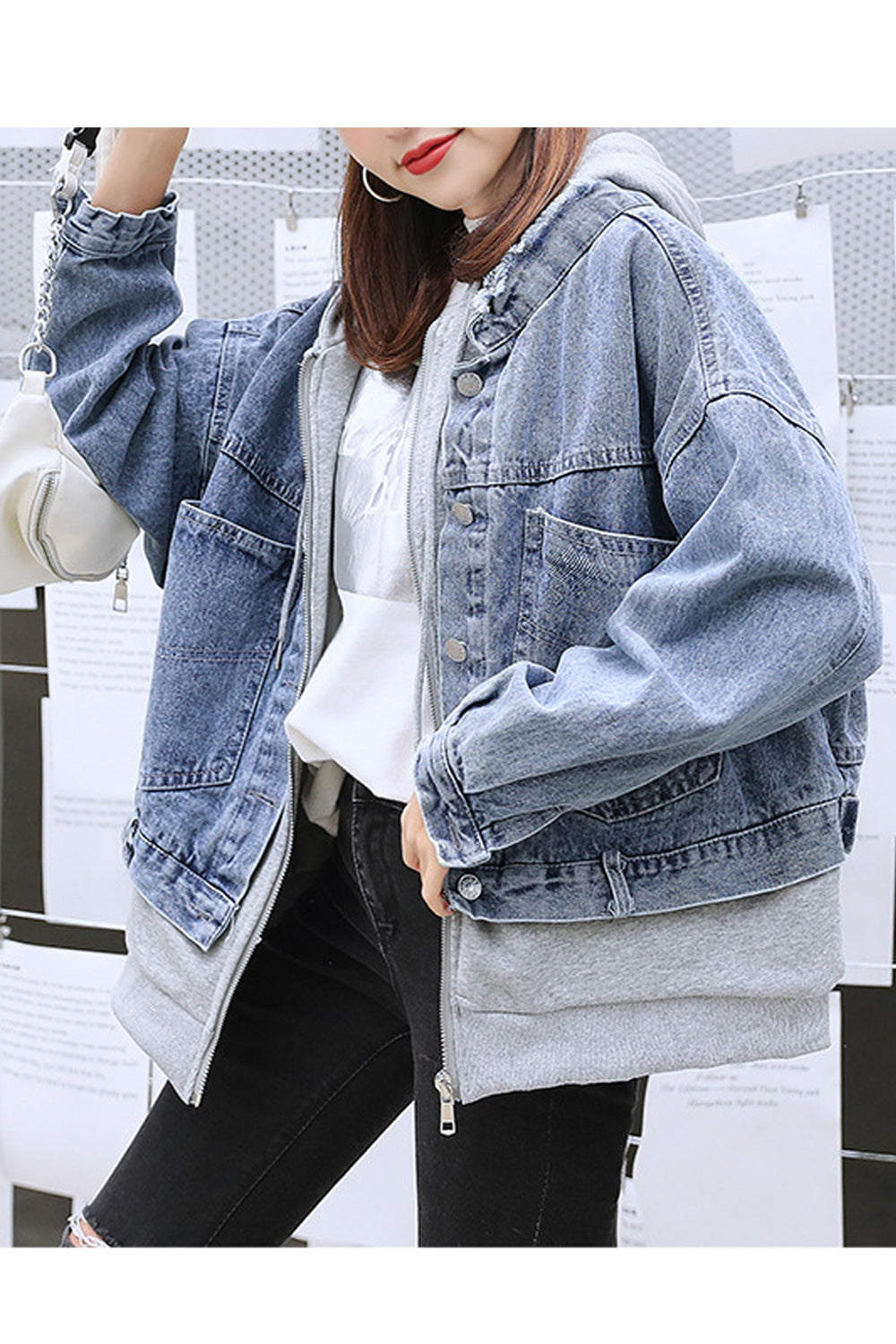 Women Comfortable Loose Long Sleeve Hood Style Winter Protection Casual Denim Jacket