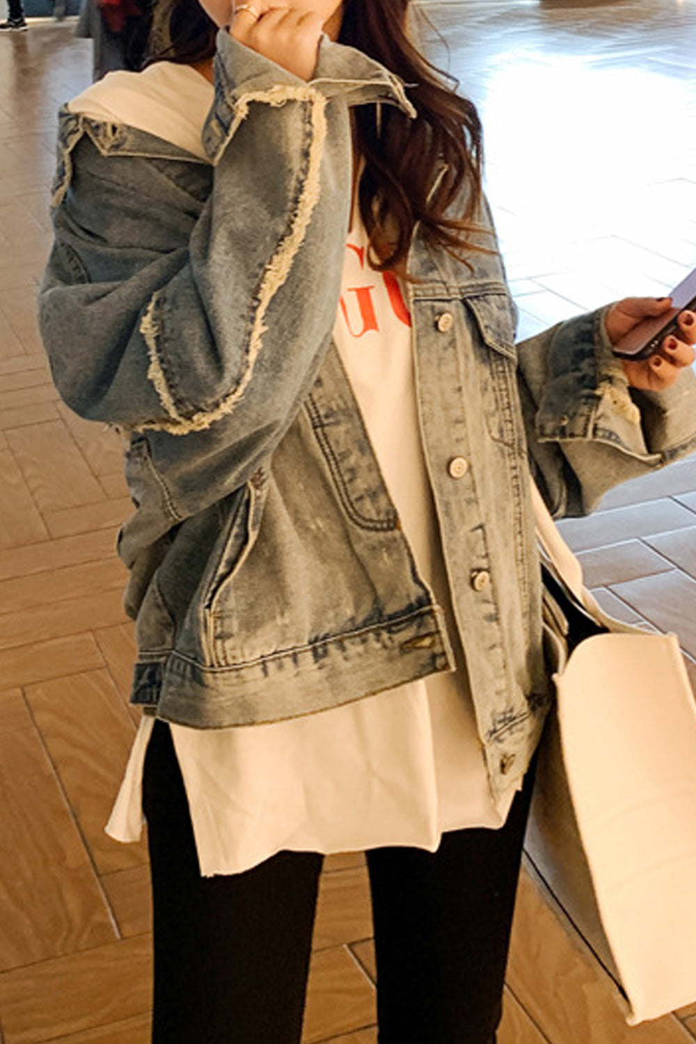 Women Loose Breathable Long Sleeve Elegant Solid Pattern Wonderful Convenient Denim Jacket