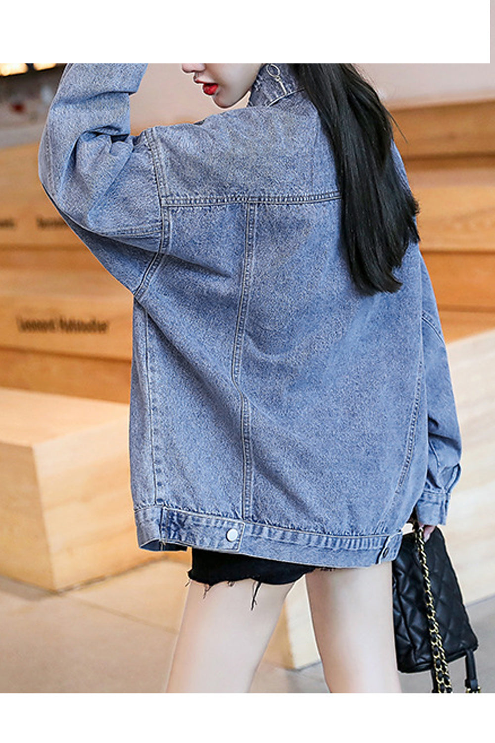 Women Superb Loose Style Casual Modern Ripped Style Denim Jacket