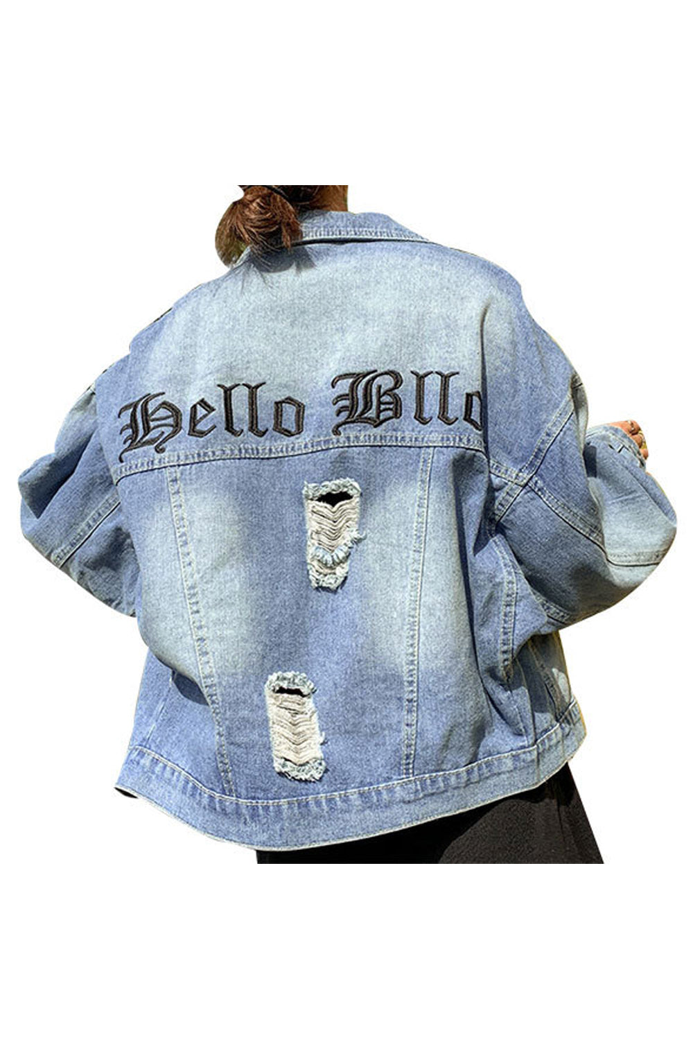 Women Magnificent Loose Breathable Collar Neck Alluring Letter Embroidery Denim Jacket
