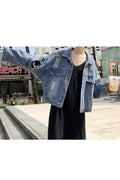 Women Magnificent Loose Breathable Collar Neck Alluring Letter Embroidery Denim Jacket