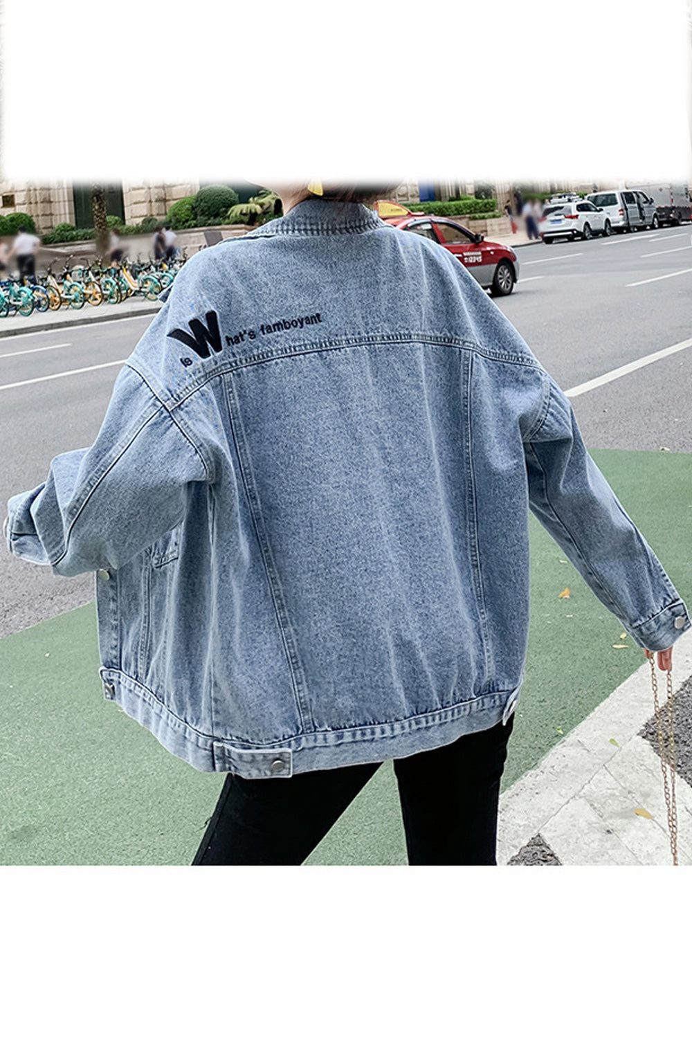 Women Collar Neck Loose Long Sleeve Modern Pocket Styled Denim Jacket