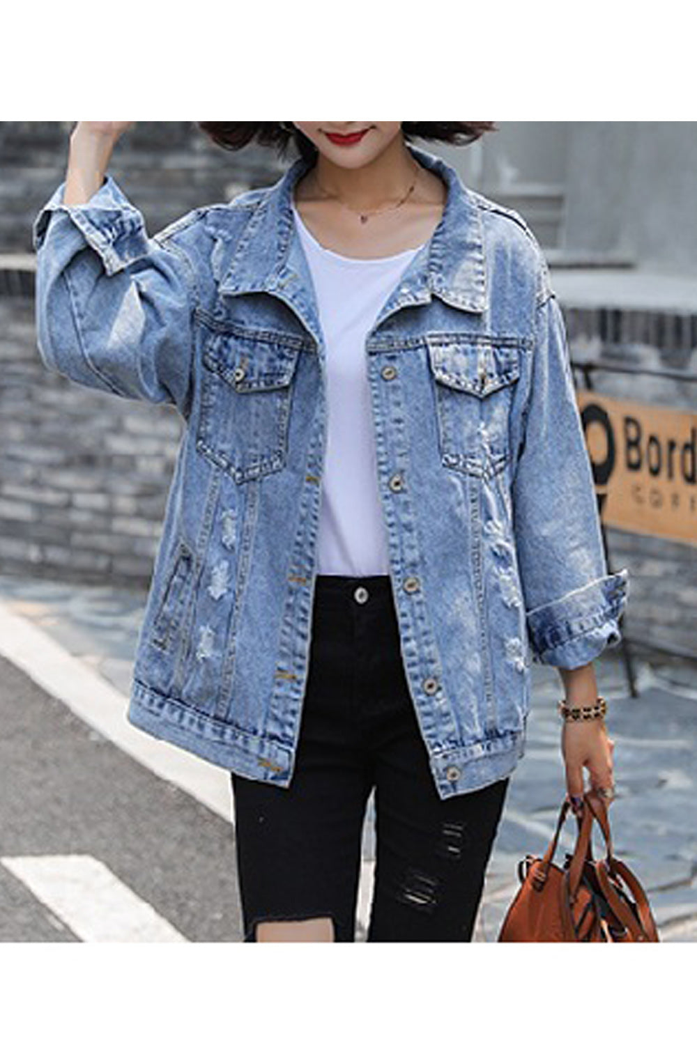 Women Modern Printed Style Long Sleeve Loose Long Sleeve Magnificent Denim Jacket