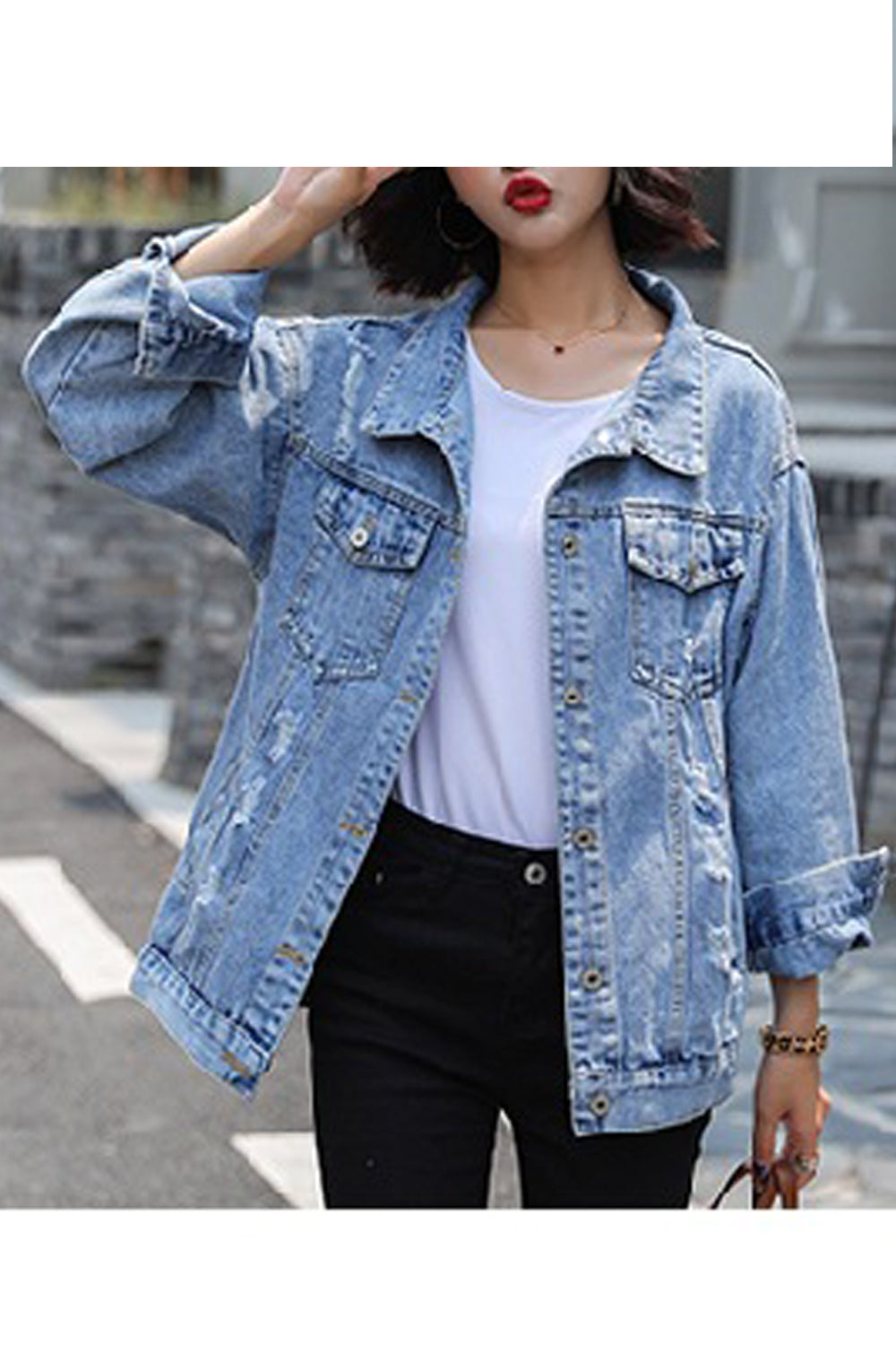 Women Modern Printed Style Long Sleeve Loose Long Sleeve Magnificent Denim Jacket