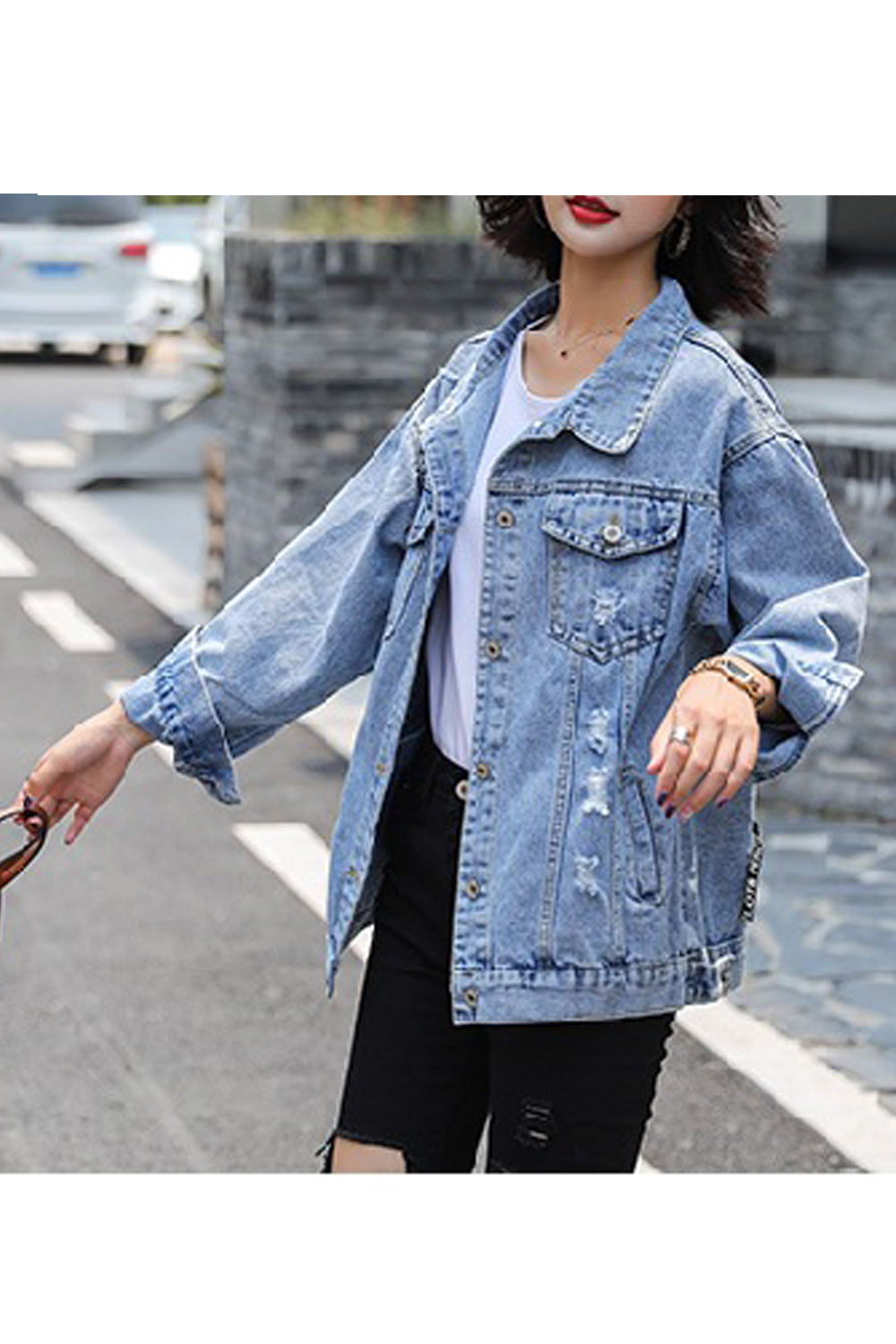 Women Modern Printed Style Long Sleeve Loose Long Sleeve Magnificent Denim Jacket