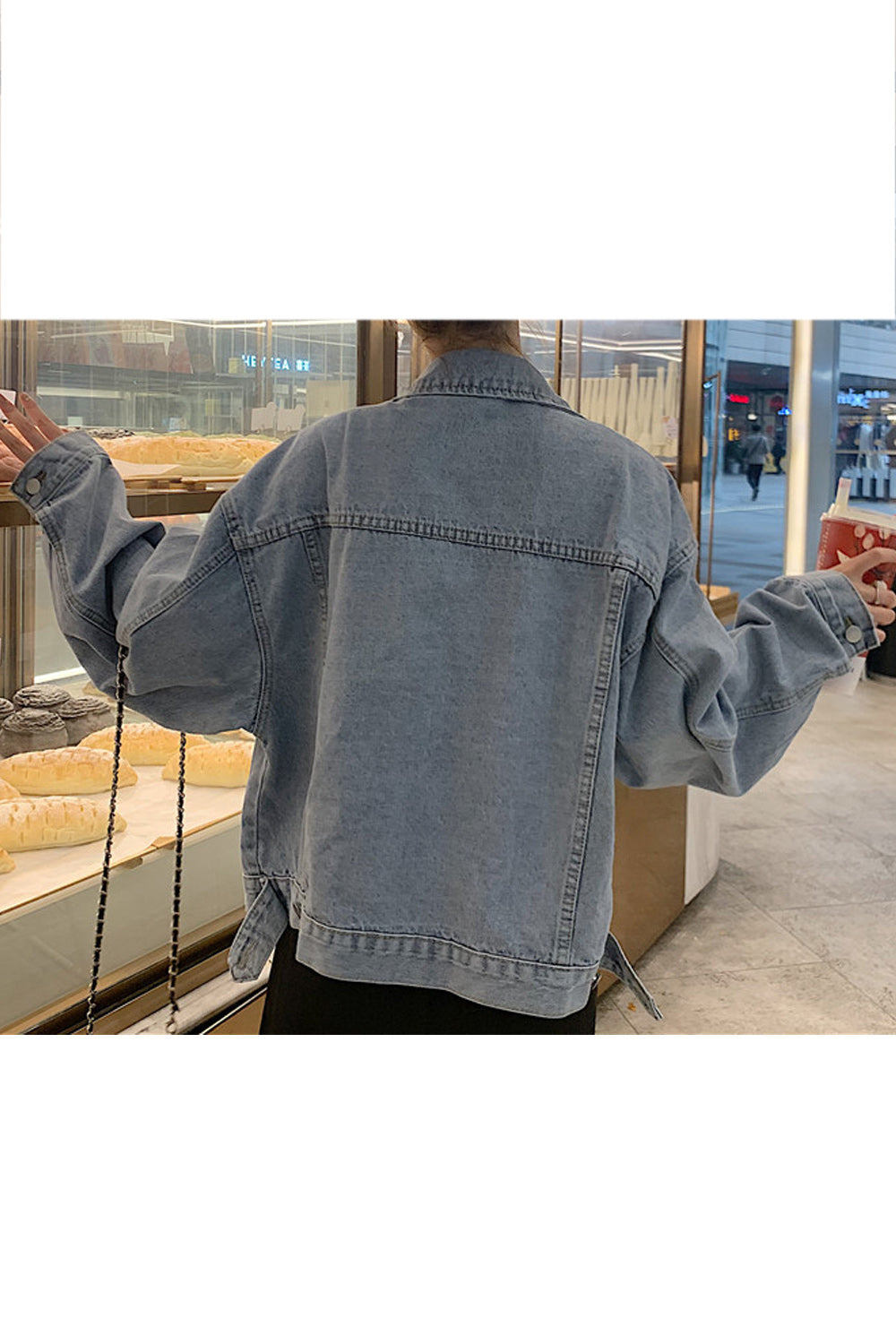 Women Collar Neck Tremendous Long Sleeve Breathable Loose Denim Jacket