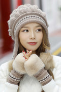 Women Magnificent Solid Colored Hair Ball Attached Soft Knitted Hat