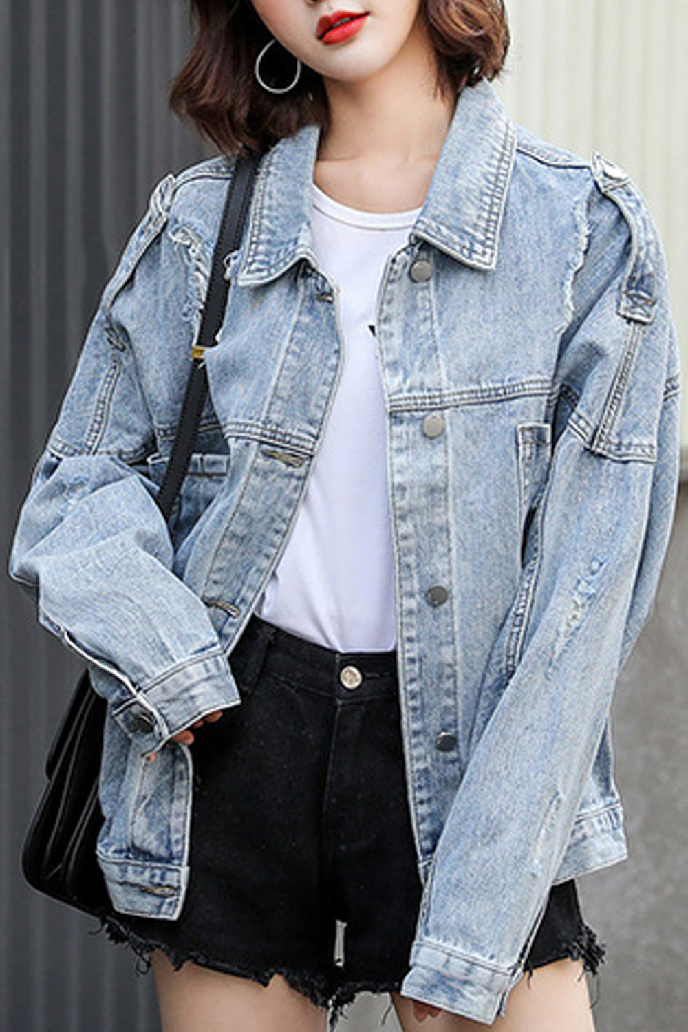 Women Magnificent Letter Printed Button Down Lightweight Long Sleeve Denim Jacket