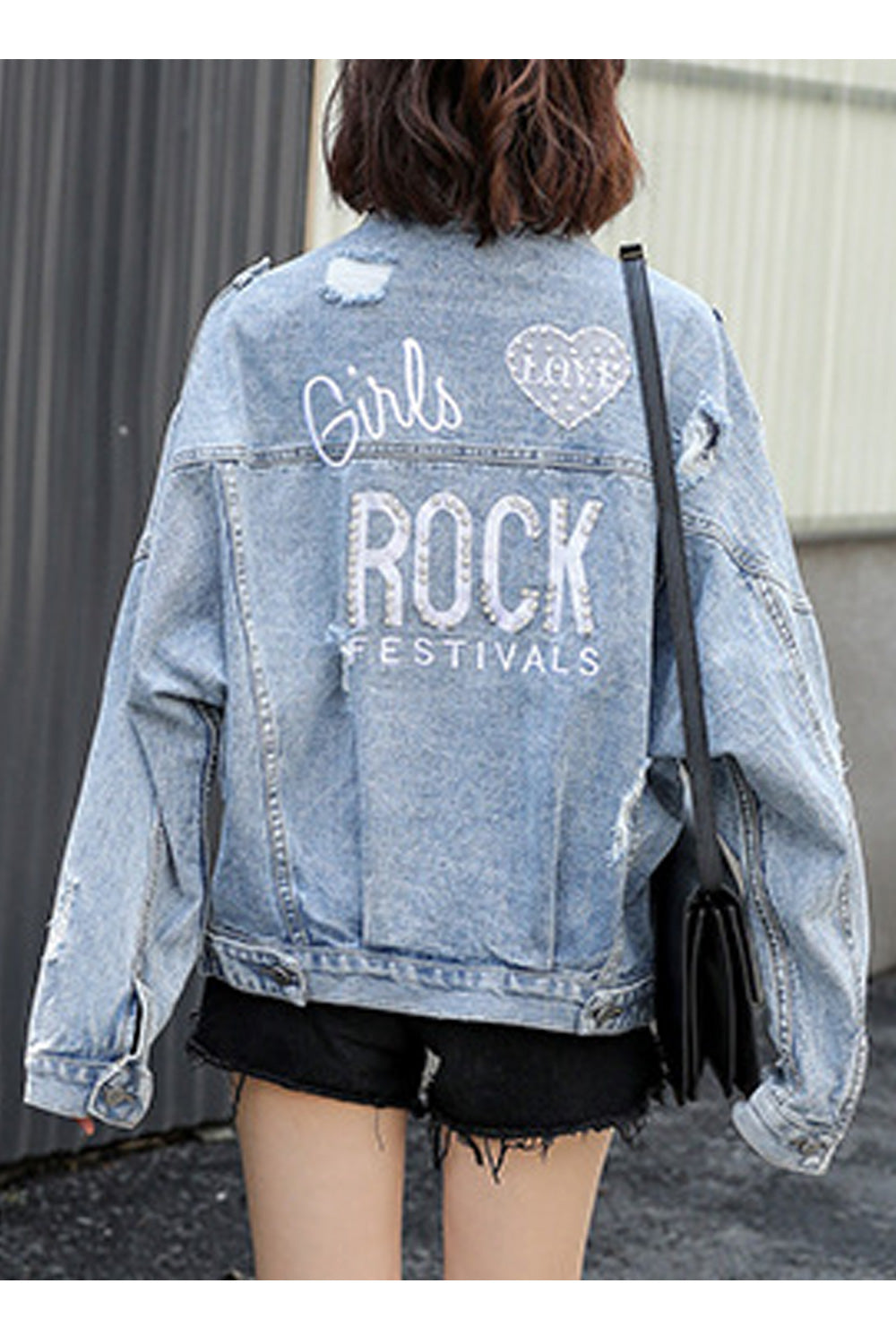 Women Magnificent Letter Printed Button Down Lightweight Long Sleeve Denim Jacket