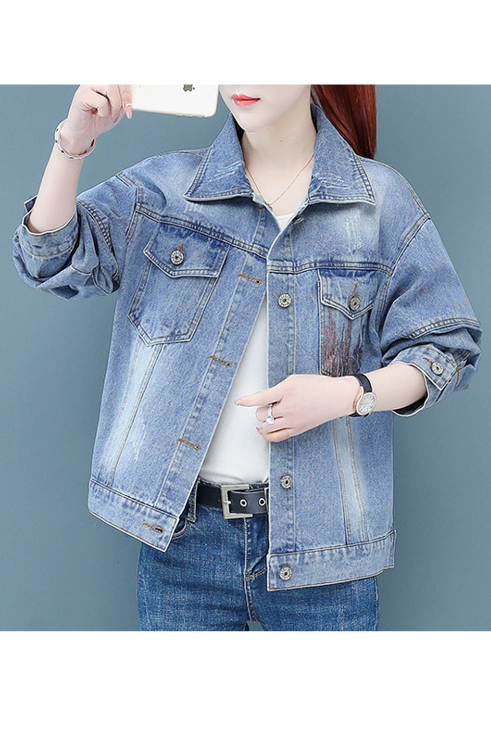 Women Fashionable Classy Button Closure Amazing Long Sleeve Solid Pattern Denim Jacket