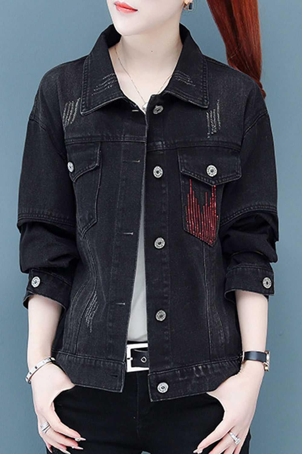 Women Fashionable Classy Button Closure Amazing Long Sleeve Solid Pattern Denim Jacket