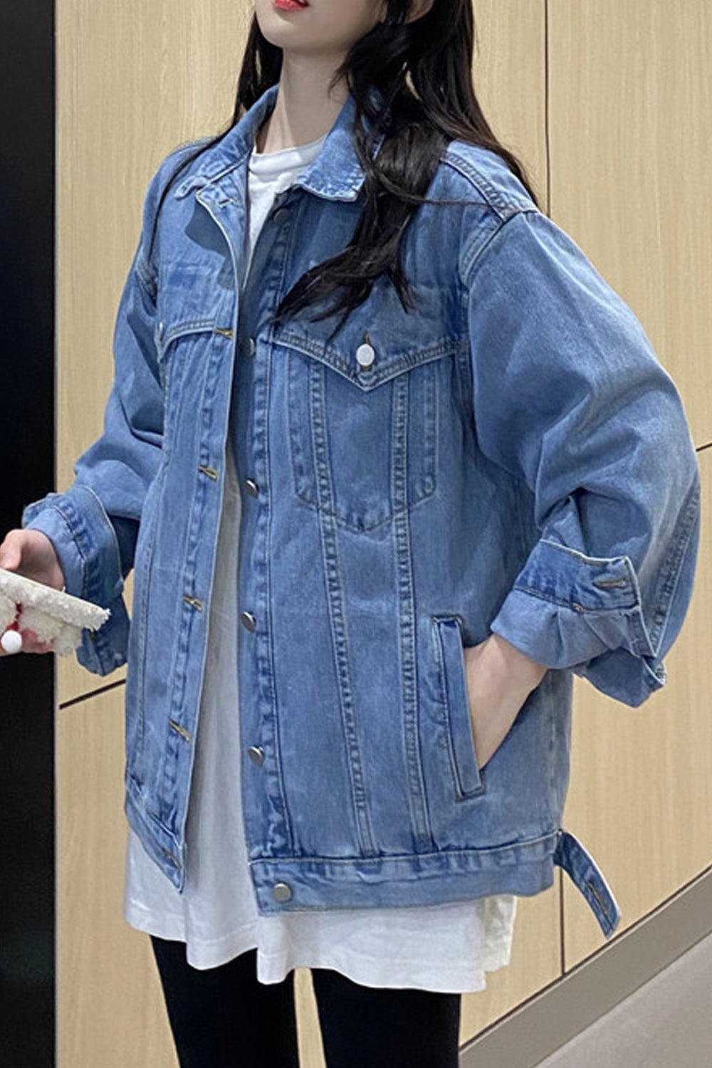Women Fascinating Loose Long Sleeve Thick Collar Neck Denim Jacket