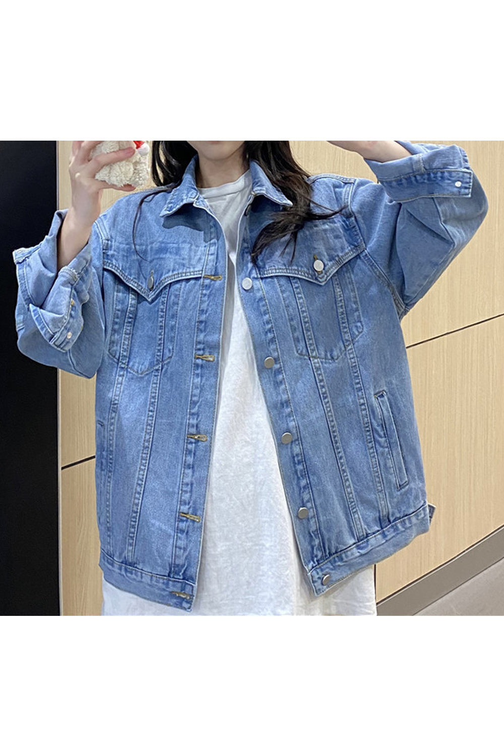 Women Fascinating Loose Long Sleeve Thick Collar Neck Denim Jacket