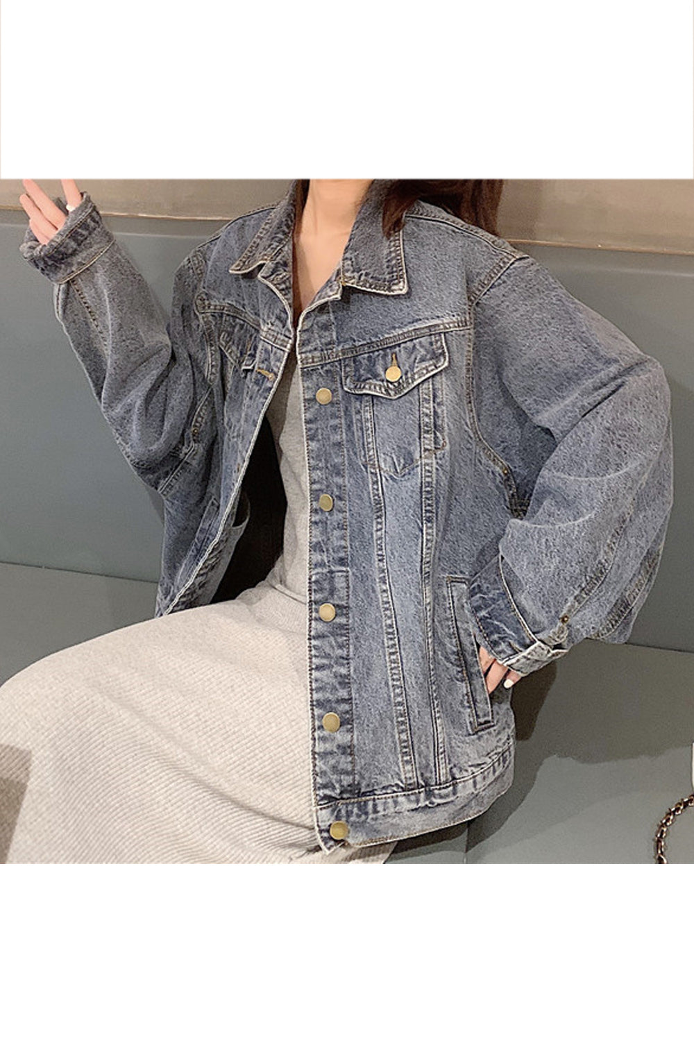 Women Long Sleeve Loose Pocket Styling Denim Jacket