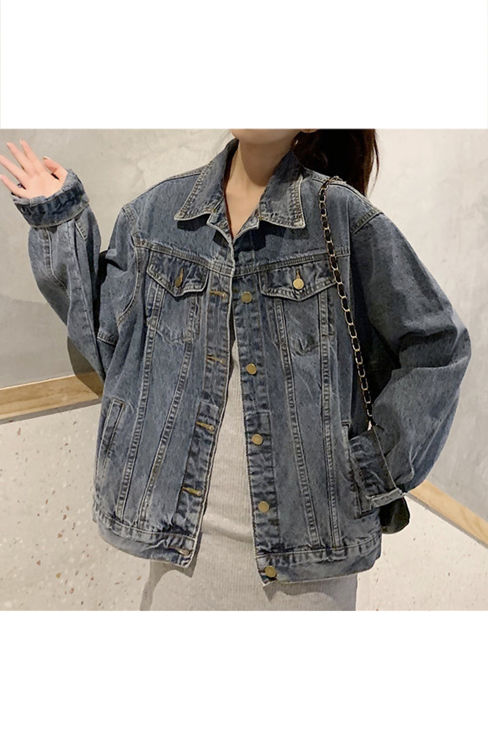 Women Long Sleeve Loose Pocket Styling Denim Jacket