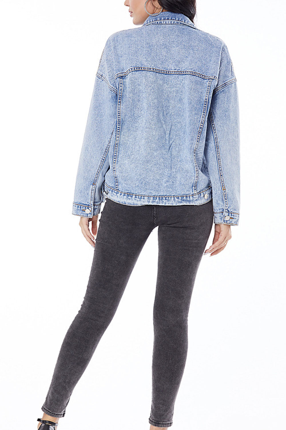 Women Long Sleeve Snap Button Lovely Pocket Styling Denim Jacket