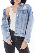 Women Long Sleeve Snap Button Lovely Pocket Styling Denim Jacket