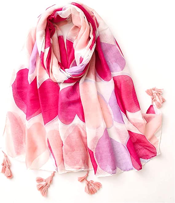 FEPITO Valentine's Day Heart Light Weight Cotton Scarves for Women