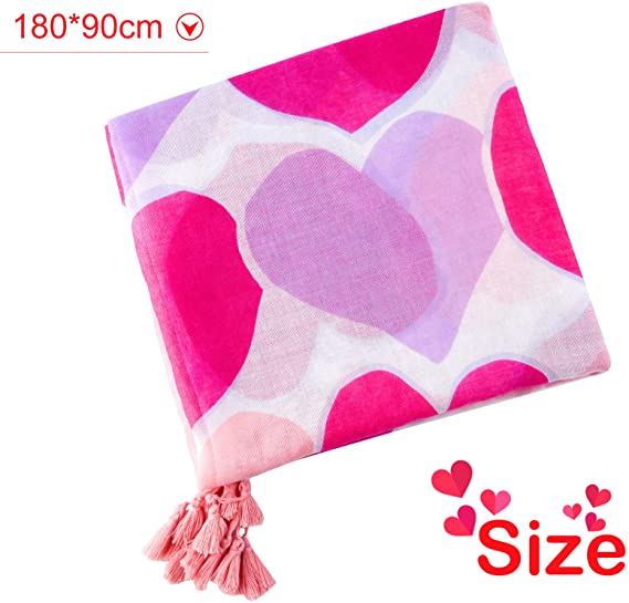 FEPITO Valentine's Day Heart Light Weight Cotton Scarves for Women