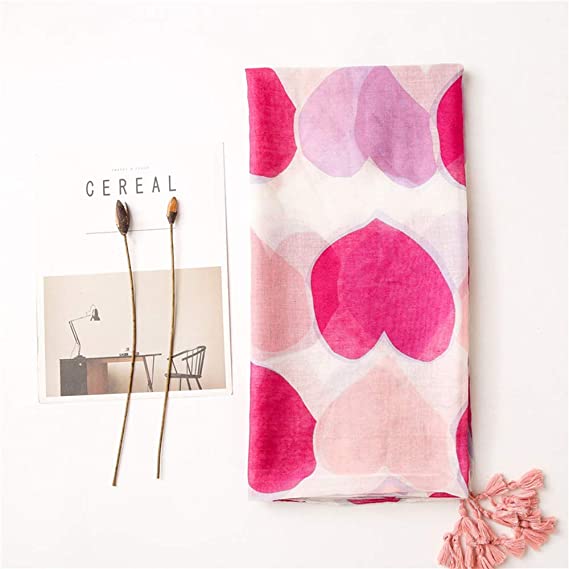 FEPITO Valentine's Day Heart Light Weight Cotton Scarves for Women