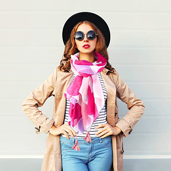 FEPITO Valentine's Day Heart Light Weight Cotton Scarves for Women