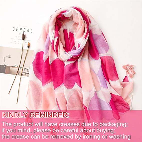 FEPITO Valentine's Day Heart Light Weight Cotton Scarves for Women
