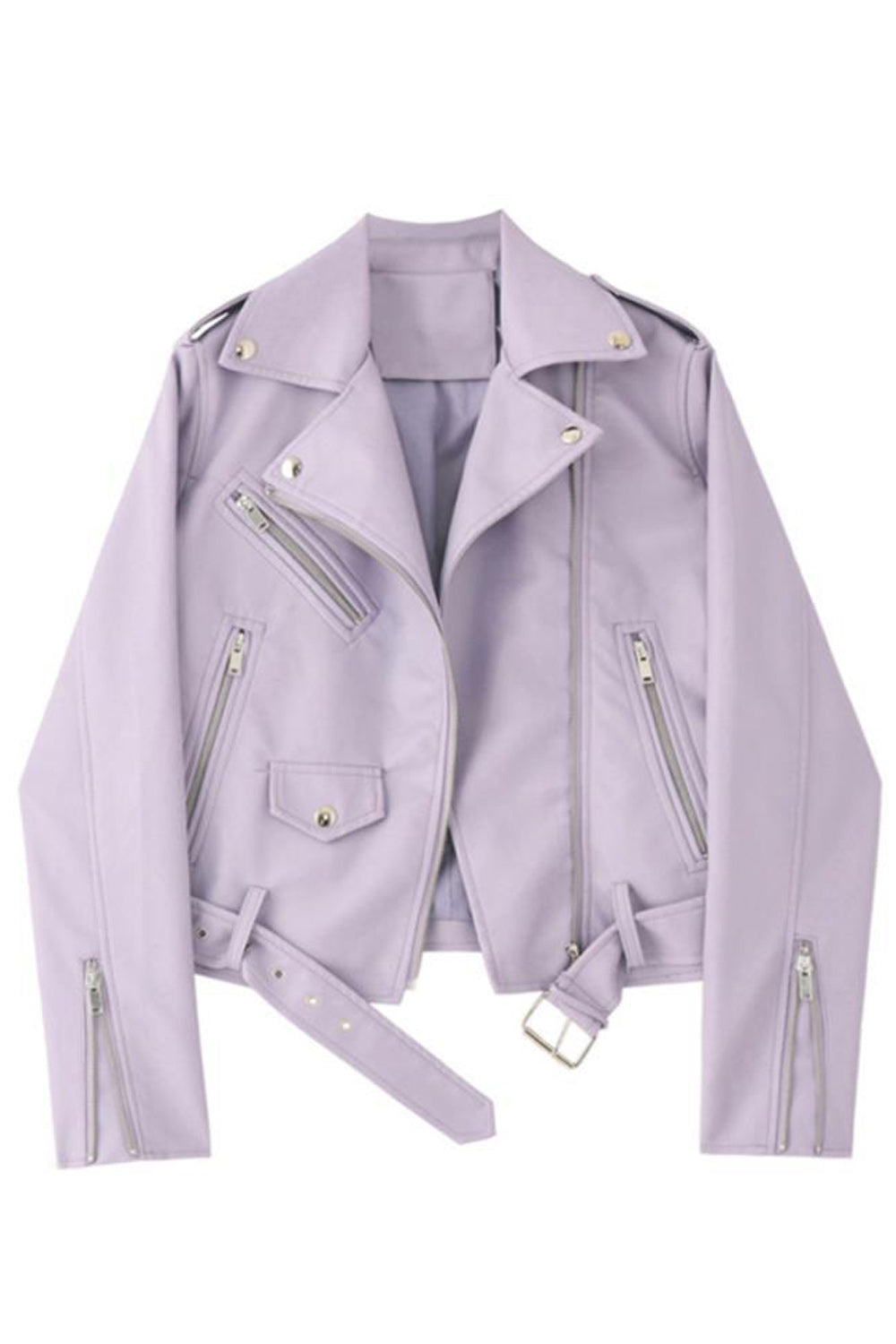 Women Cozy Long Sleeve Zipper Pocket Thick Winter Leather Jacket