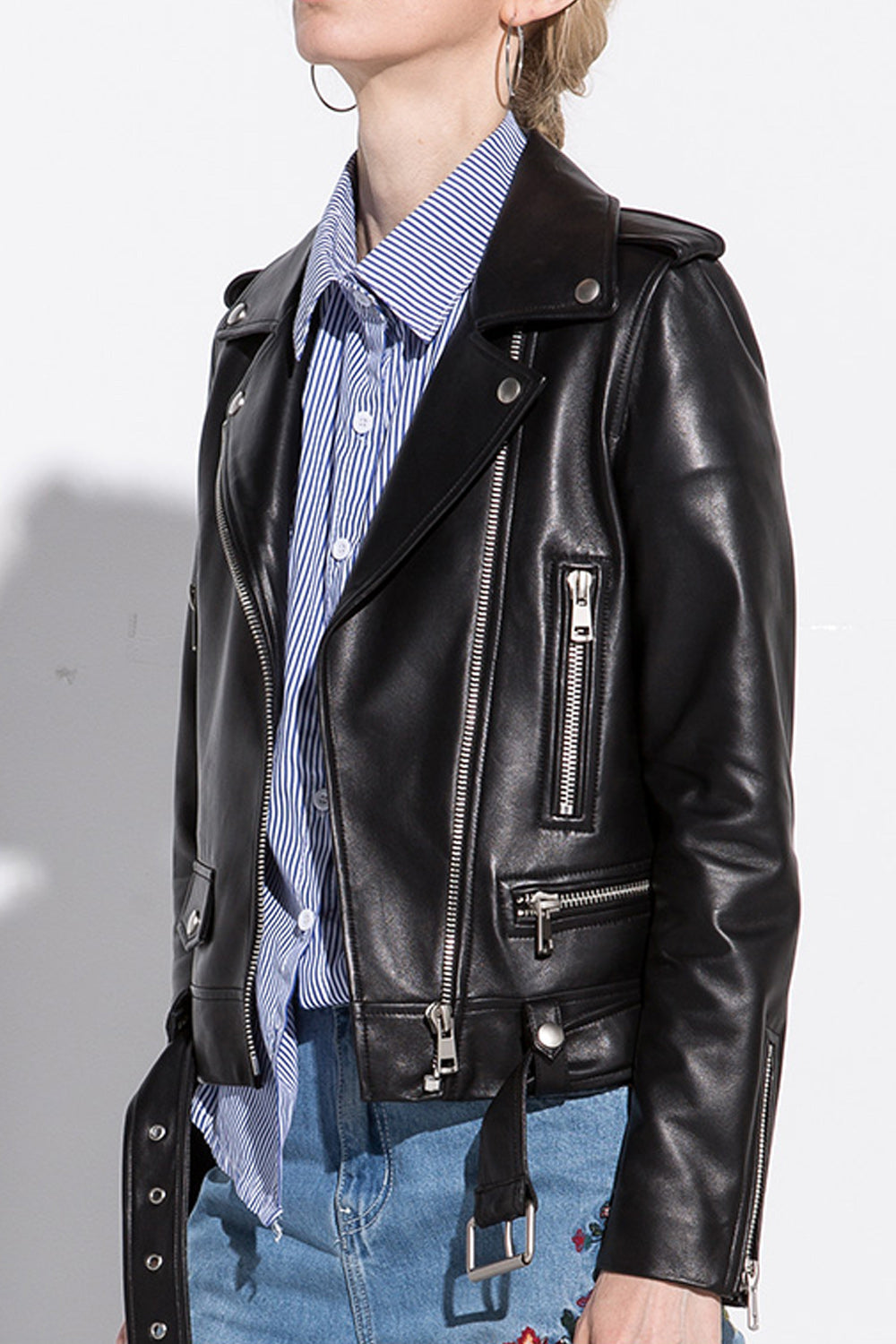 Women Cozy Long Sleeve Zipper Pocket Thick Winter Leather Jacket