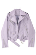 Women Cozy Long Sleeve Zipper Pocket Thick Winter Leather Jacket