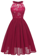 Women Fantastic Solid Color Round Neck Sleeveless Pleated Hem Mid Length Casual Dress