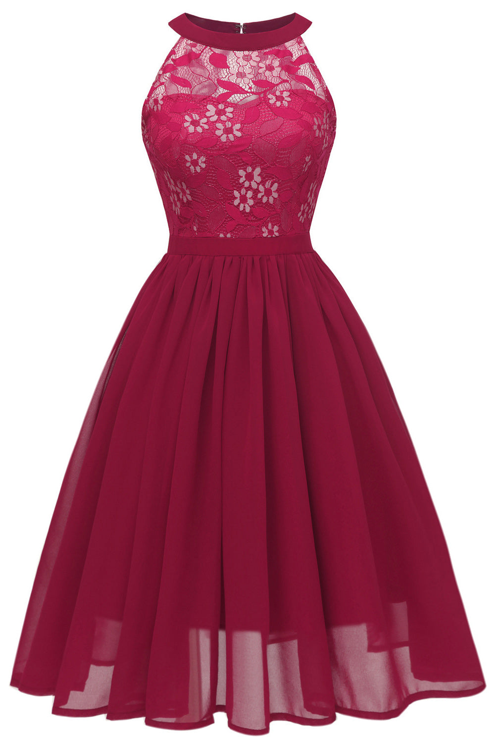 Women Fantastic Solid Color Round Neck Sleeveless Pleated Hem Mid Length Casual Dress