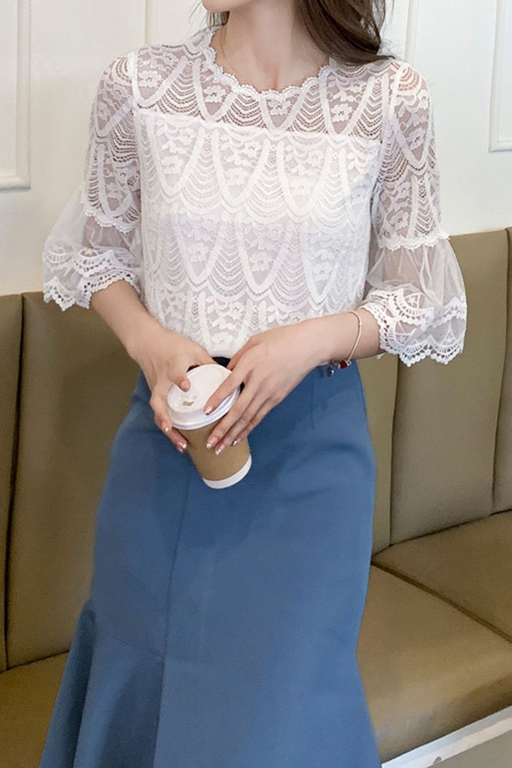 Women Fashionable Short Sleeve Restful Round Neck Superb Lace Pattern Lightweight Summer Top