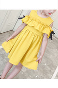 Kids Girls Solid Color Off Shoulder Princess Casual Dress