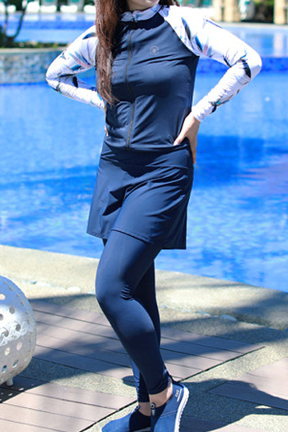 Women Long Sleeve Flexible Zipper Style Convenient Swimwear